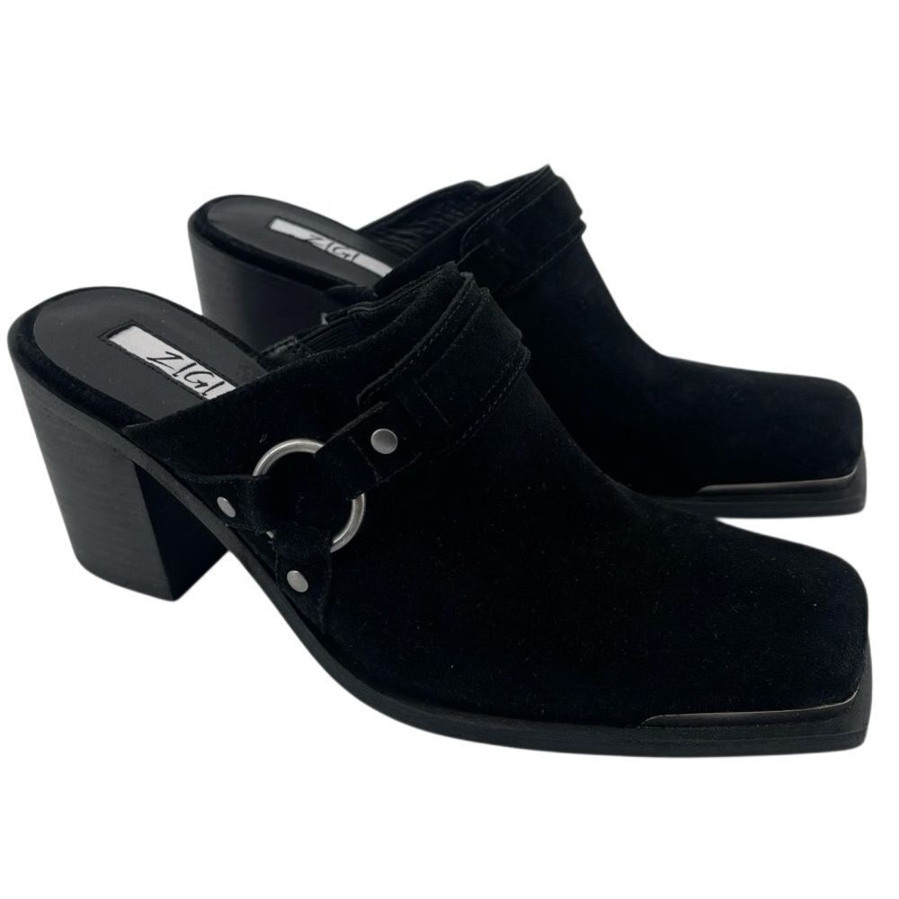 Zigi Bretti Women’s Black Suede Block Heel Mules Size 9 – Western Boho Slip-On